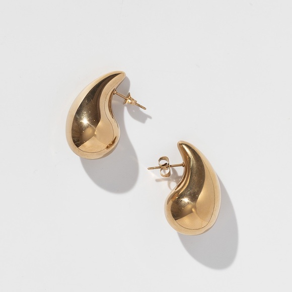 Gold Water Drop Stud Earrings*Teardrop Earrings*High Gloss Design*Lightweight - Picture 2 of 6